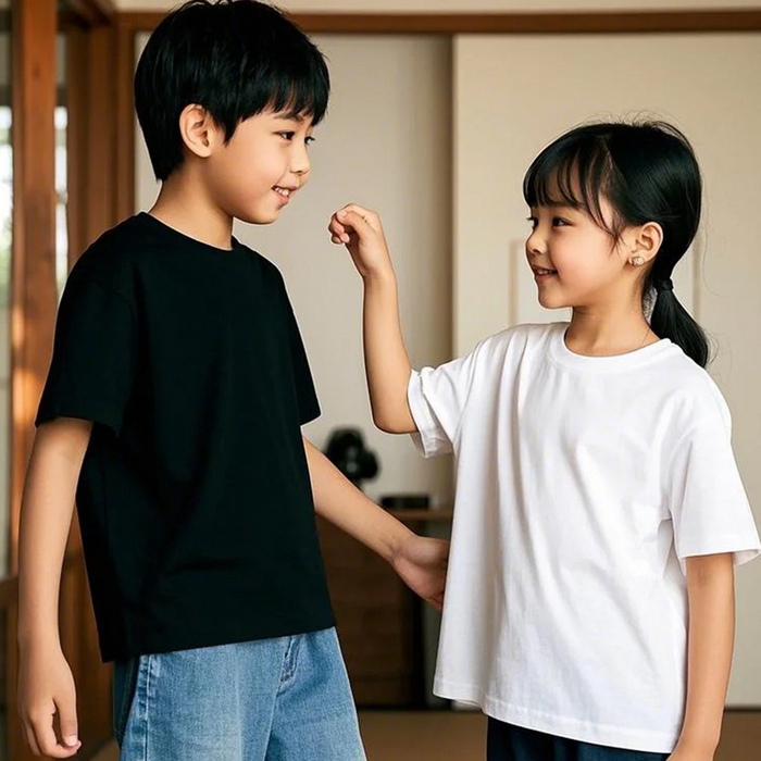 91家纺网 家纺一手货源 找家纺 （总）良品汇馆 2025新款【全棉儿童T恤】日式无印全棉儿童T恤纯色220G纯棉夏季打底T恤衫白色黑色男童女童