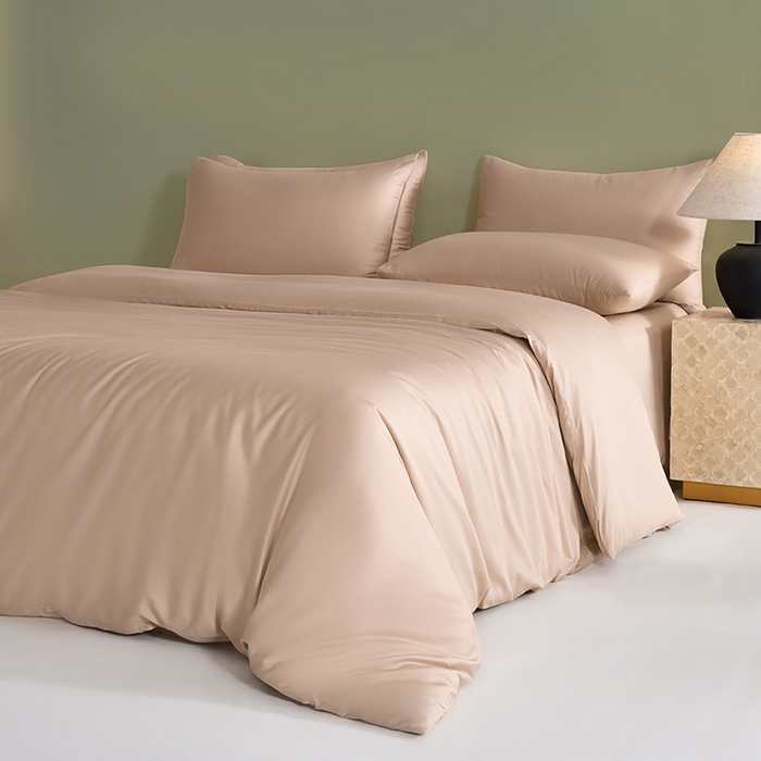 91家纺网 家纺一手货源 找家纺 闲鱼家纺 2025新款亲肤舒适60S黑标A类全棉纯色四件套单被套单床笠-风格一单被套单床笠-风格二 奶咖杏