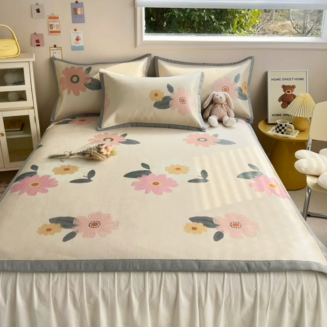 91家纺网 家纺一手货源 找家纺 懒猫家纺 2025春夏新款250D数码印花冰丝席凉席席子 清晨