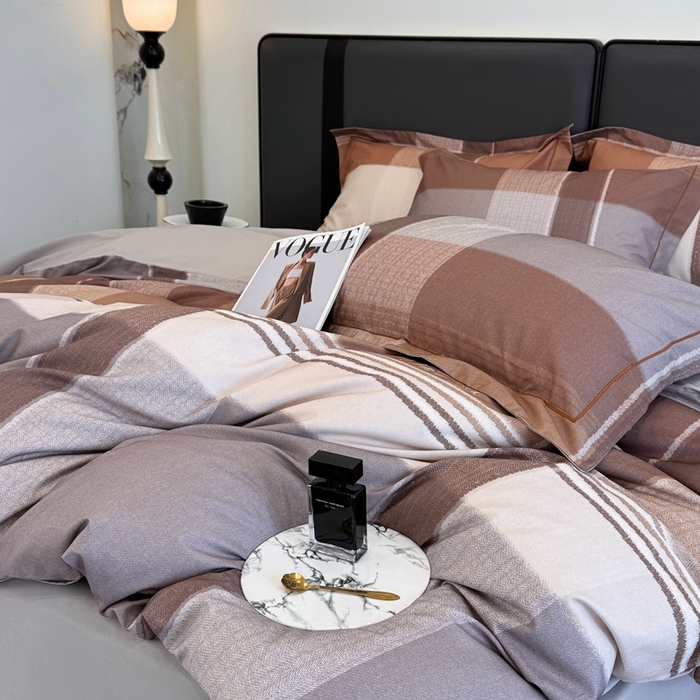 91家纺网 家纺一手货源 找家纺 乐蔻家纺 2025新款全棉13376数码印花四件套 格兰特 咖