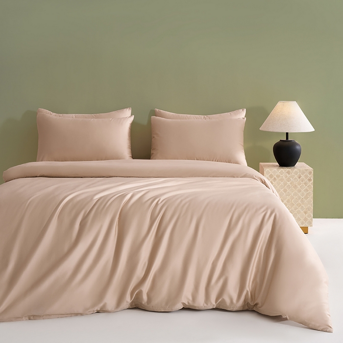 91家纺网 家纺一手货源 找家纺 闲鱼家纺 2025新款亲肤舒适60S黑标A类全棉纯色四件套单被套单床笠-风格一单被套单床笠-风格二 奶咖杏