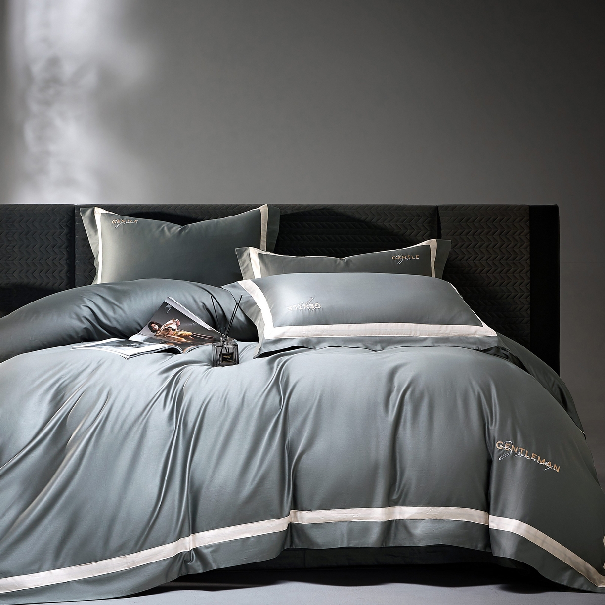 91家纺网 家纺一手货源 找家纺 佳汐蓝家纺 2025春夏新款新疆棉纯棉轻奢四件套（贴边款） 奥丁灰