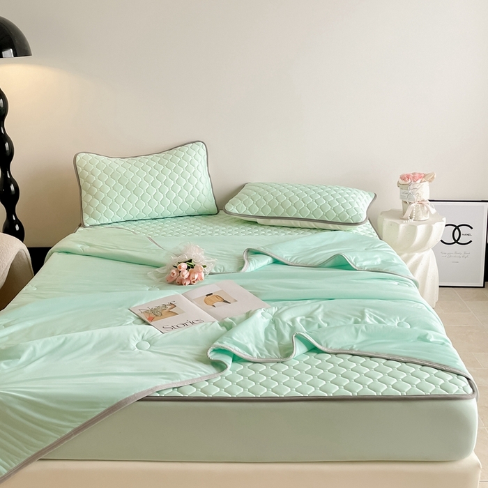 91家纺网 家纺一手货源 找家纺 欧邦2025新款纯色加厚乳胶床笠三件套 方格-水绿