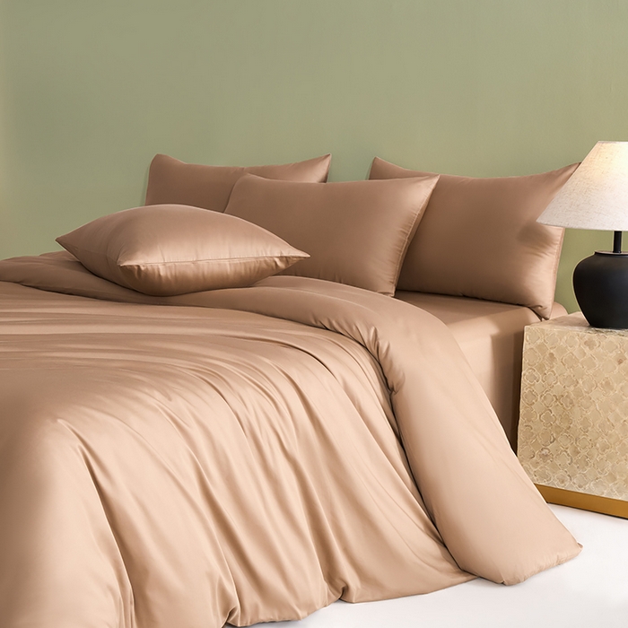 91家纺网 家纺一手货源 找家纺 闲鱼家纺 2025新款亲肤舒适60S黑标A类全棉纯色四件套单被套单床笠-风格一单被套单床笠-风格二 香槟驼