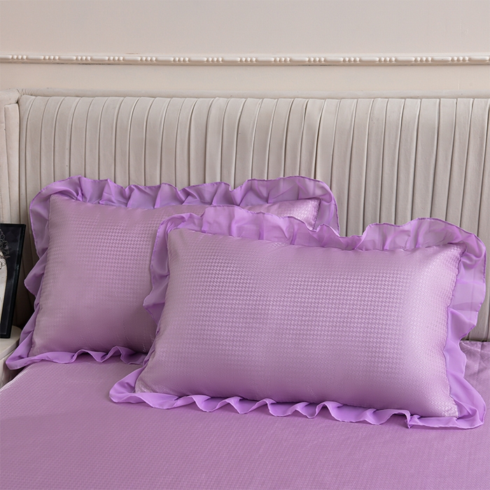 91家纺网 家纺一手货源 找家纺 家之硕家纺 2025新款冰丝凉席床裙款三件套 浅紫