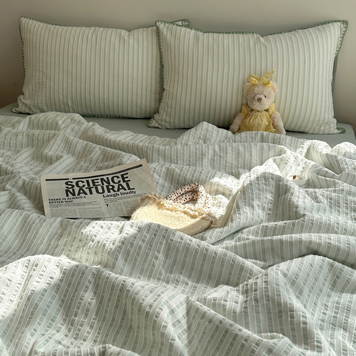 91家纺网 家纺一手货源 找家纺   曼町家居2025新款全棉水洗棉提花贝壳边夏被系列 薄荷绿