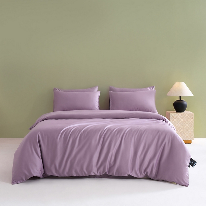 91家纺网 家纺一手货源 找家纺 闲鱼家纺 2025新款亲肤舒适60S黑标A类全棉纯色四件套单被套单床笠-风格一单被套单床笠-风格二 木槿紫