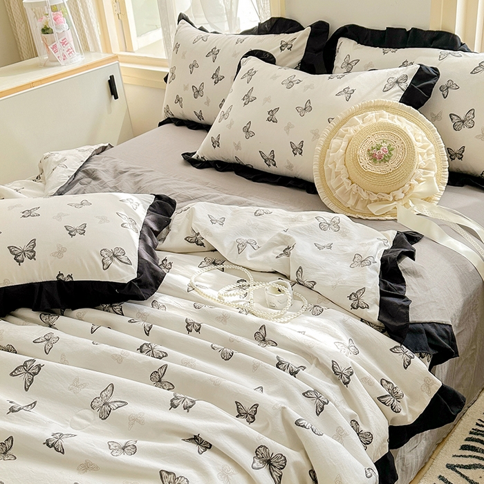 91家纺网 家纺一手货源 找家纺 佳一家纺 2025新款亲肤水洗棉夏被 蝶舞