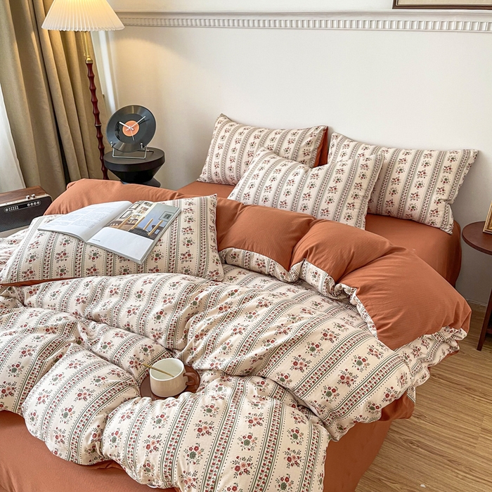 91家纺网 家纺一手货源 找家纺 仟网汇 2025新款亲肤舒适提花小竺棉彩竹棉彩竺棉系列四件套 彩竺棉-复古花花