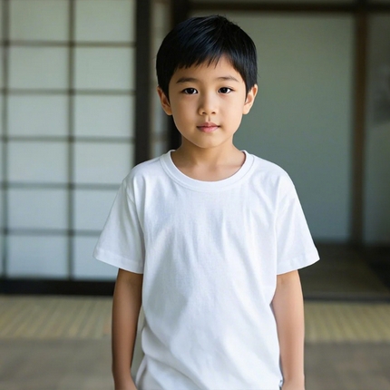 91家纺网 家纺一手货源 找家纺 （总）良品汇馆 2025新款【全棉儿童T恤】日式无印全棉儿童T恤纯色220G纯棉夏季打底T恤衫白色黑色男童女童