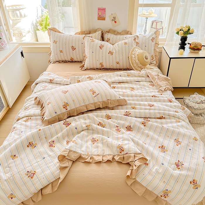 91家纺网 家纺一手货源 找家纺 佳一家纺 2025新款亲肤水洗棉夏被 快乐熊