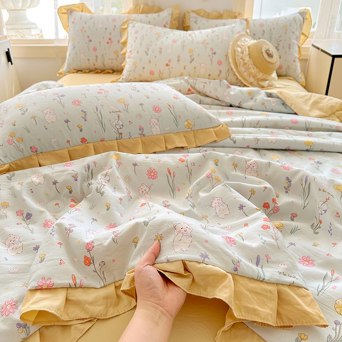 91家纺网 家纺一手货源 找家纺 佳一家纺 2025新款亲肤水洗棉夏被 缤纷兔