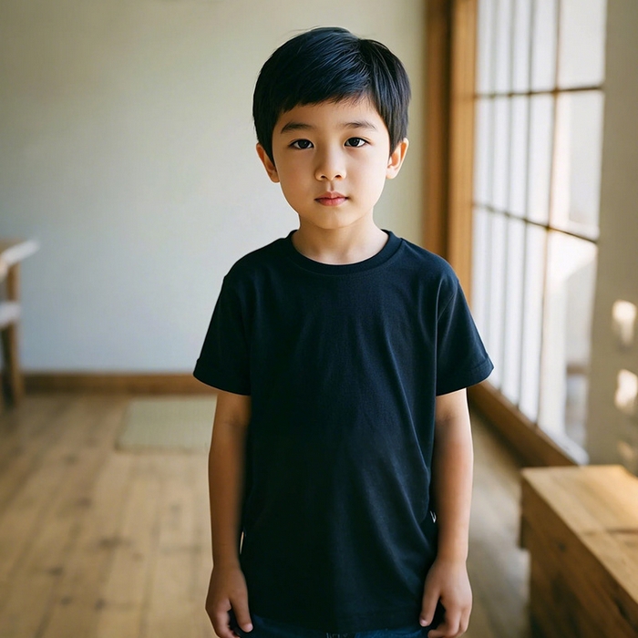 91家纺网 家纺一手货源 找家纺 （总）良品汇馆 2025新款【全棉儿童T恤】日式无印全棉儿童T恤纯色220G纯棉夏季打底T恤衫白色黑色男童女童