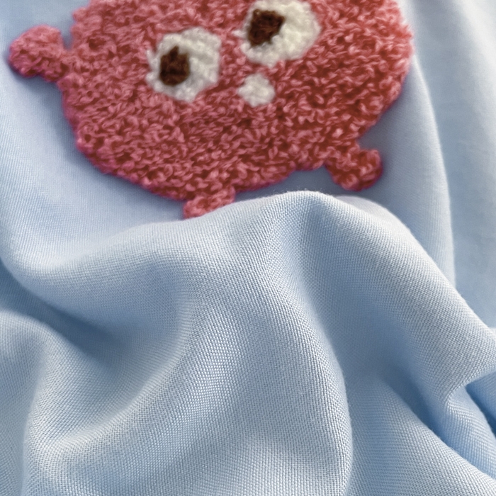 91家纺网 家纺一手货源 找家纺 优卡迪家纺馆 2025新款水洗棉毛巾绣四件套（下载文件夹包含买家秀） 开心怪兽-天蓝奶黄