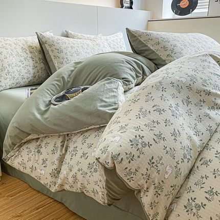 91家纺网 家纺一手货源 找家纺 仟网汇 2025新款亲肤舒适提花小竺棉彩竹棉彩竺棉系列四件套 彩竺棉-安琪拉兔