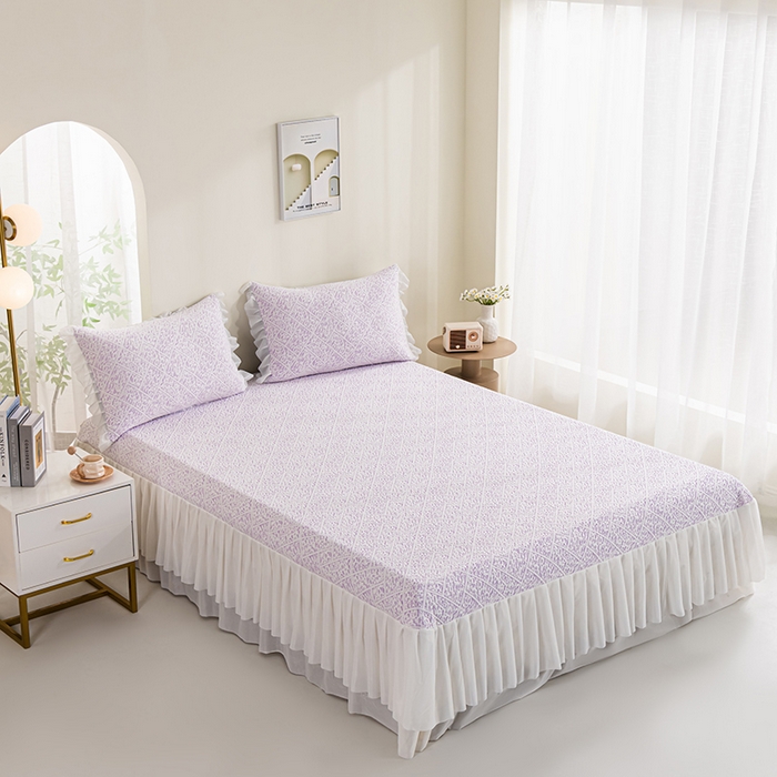 91家纺网 家纺一手货源 找家纺 叠派家纺 2025新款5A抗菌雅致床裙款三件套 雅致床裙款-冰紫