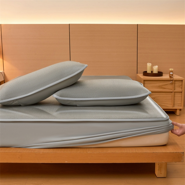 91家纺网 家纺一手货源 找家纺 2025夏季新品纯色冰藤床笠三件套凉感冰丝床笠席子单件床罩 冰藤床笠-伯爵灰