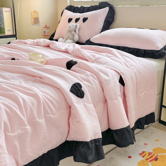 91家纺网 家纺一手货源 找家纺 老K (原美阁） 2025新款毛巾绣韩版单夏被空调被单品 爱心-粉