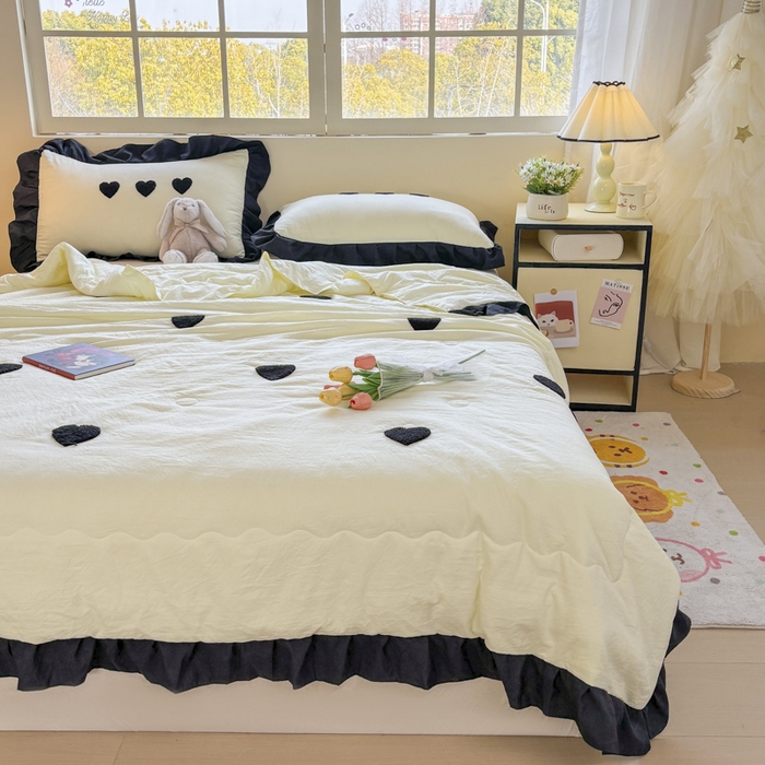 91家纺网 家纺一手货源 找家纺 老K (原美阁） 2025新款毛巾绣韩版单夏被空调被单品 爱心-米白