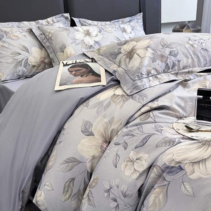 91家纺网 家纺一手货源 找家纺 乐蔻家纺 2025新款全棉13376数码印花四件套 初雪（兰）