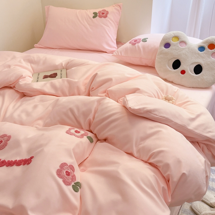 91家纺网 家纺一手货源 找家纺 优卡迪家纺馆 2025新款水洗棉毛巾绣四件套（下载文件夹包含买家秀） 国色天香-玉粉