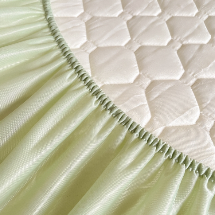 91家纺网 家纺一手货源 找家纺 欧邦2025新款纯色加厚乳胶床笠三件套 方格-果绿