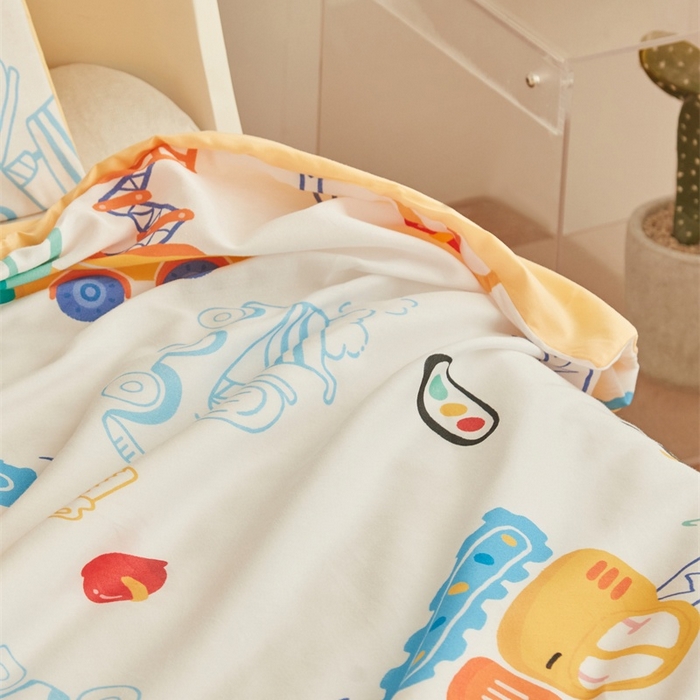91家纺网 家纺一手货源 找家纺 艾佳宝贝 2025新款A类儿童全棉多功能单被套可拆式夏被 工程小车
