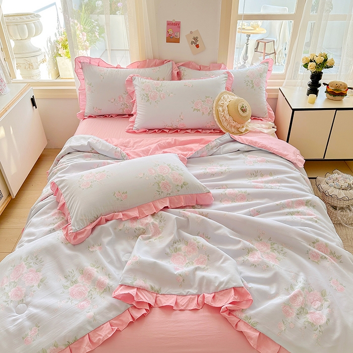 91家纺网 家纺一手货源 找家纺 佳一家纺 2025新款亲肤水洗棉夏被 倾城之恋