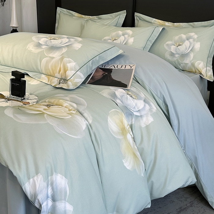 91家纺网 家纺一手货源 找家纺 乐蔻家纺 2025新款全棉13376数码印花四件套 花影私语 绿