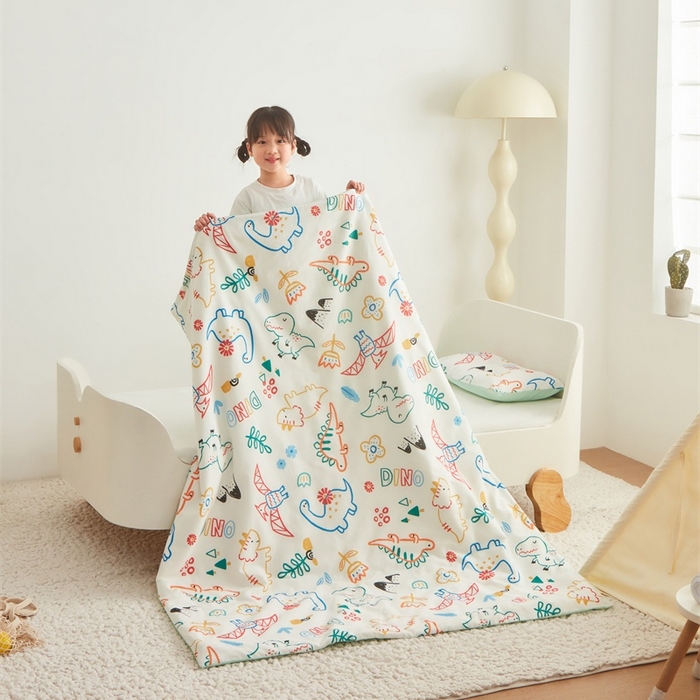 91家纺网 家纺一手货源 找家纺 艾佳宝贝 2025新款A类儿童全棉多功能单被套可拆式夏被 好多恐龙