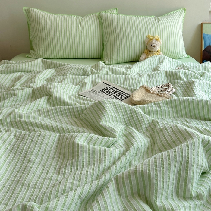 91家纺网 家纺一手货源 找家纺   曼町家居2025新款全棉水洗棉提花贝壳边夏被系列 青竹碧