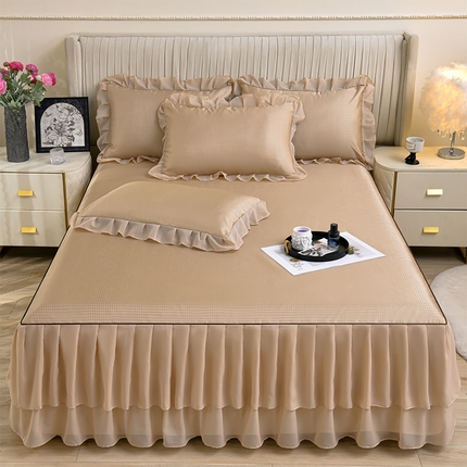 家之硕家纺 2025新款冰丝凉席床裙款三件套 卡其色