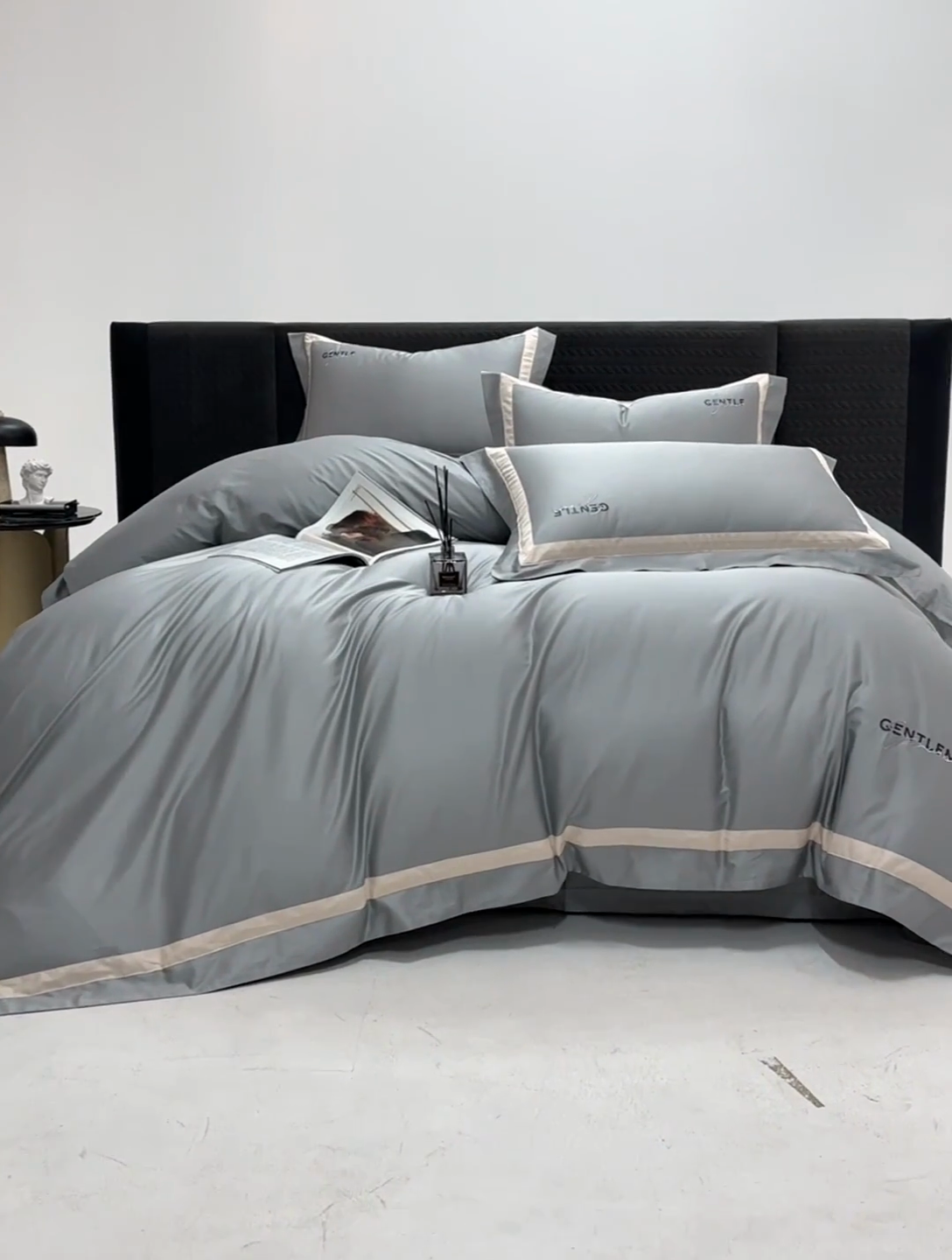 91家纺网 家纺一手货源 找家纺 佳汐蓝家纺 2025春夏新款新疆棉纯棉轻奢四件套（贴边款） 低音灰