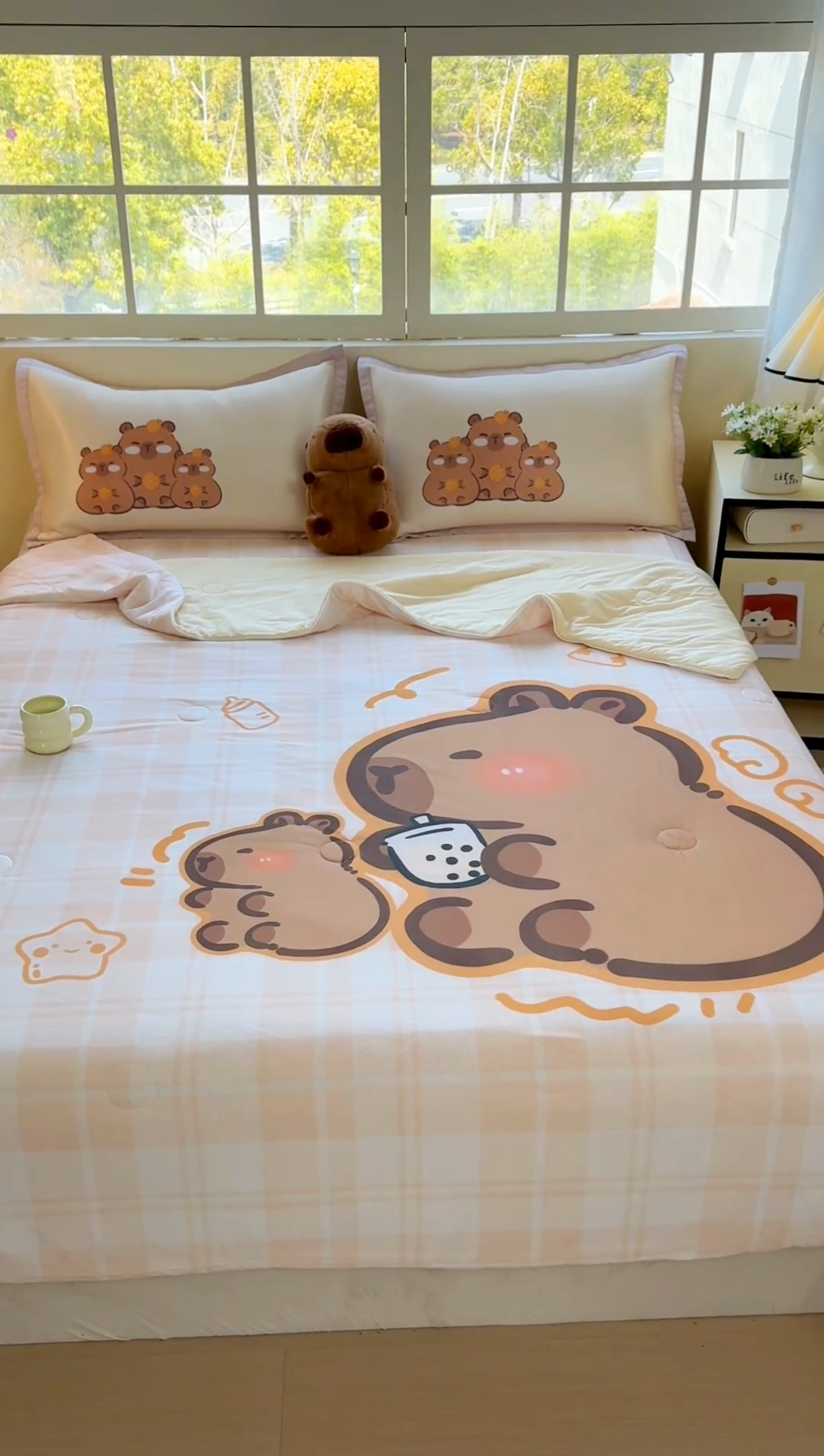 91家纺网 家纺一手货源 找家纺 （总）博雅 2025新款A类大版数码印花冰丝凉席可组合凉感丝夏被-卡皮巴拉