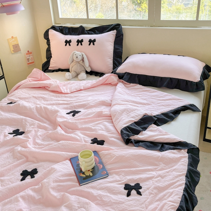 91家纺网 家纺一手货源 找家纺 老K (原美阁） 2025新款毛巾绣韩版单夏被空调被单品 蝴蝶结-粉