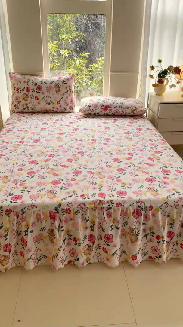 91家纺网 家纺一手货源 找家纺 莎臣豹 2025新款植物羊绒单品单件单床裙可配床裙三件套 玫瑰园