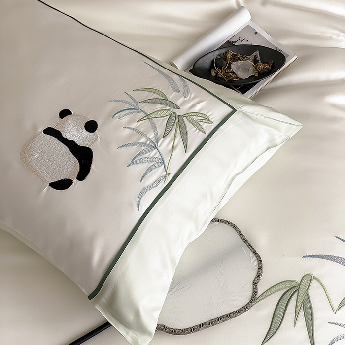 91家纺网 家纺一手货源 找家纺 MIU缪家居 2025新款60支兰精天丝四件套-熊猫与竹 熊猫与竹-爽白