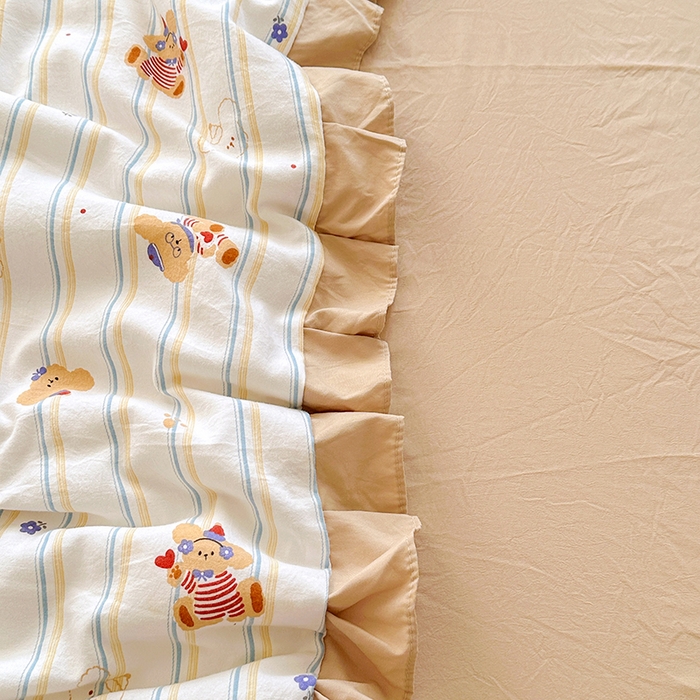 91家纺网 家纺一手货源 找家纺 佳一家纺 2025新款亲肤水洗棉夏被 快乐熊