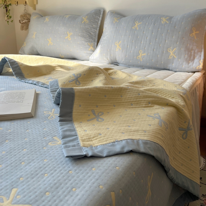 91家纺网 家纺一手货源 找家纺 （总）桃喜 2025新款A类全棉三层纱布提花多功能夏被盖毯床盖枕巾