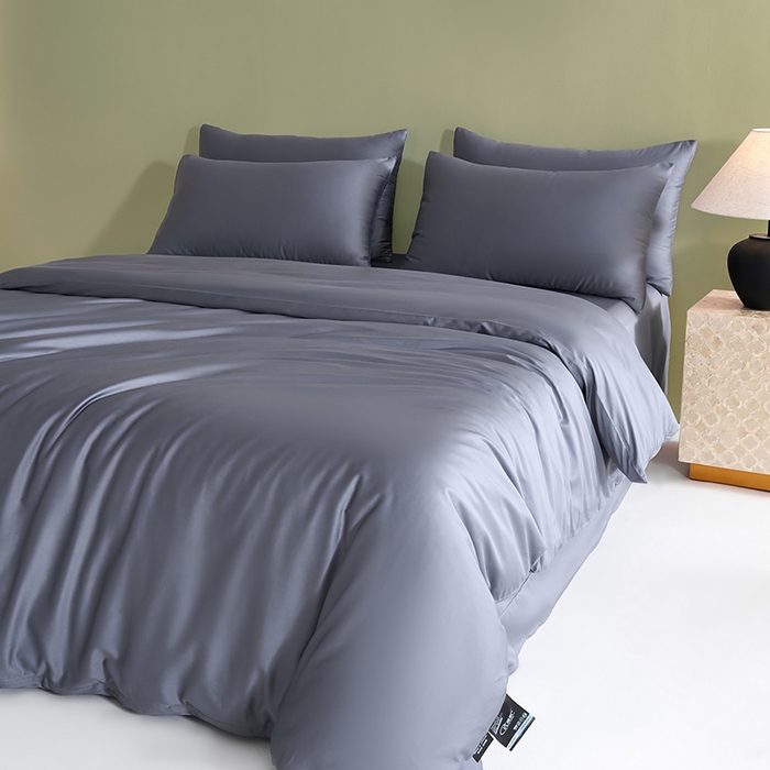 91家纺网 家纺一手货源 找家纺 闲鱼家纺 2025新款亲肤舒适60S黑标A类全棉纯色四件套单被套单床笠-风格一单被套单床笠-风格二 远山灰