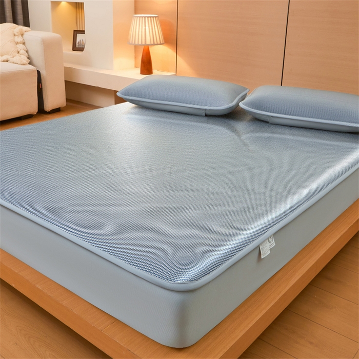 91家纺网 家纺一手货源 找家纺 2025夏季新品纯色冰藤床笠三件套凉感冰丝床笠席子单件床罩 冰藤床笠-暮云蓝