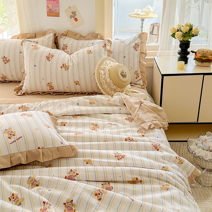 91家纺网 家纺一手货源 找家纺 佳一家纺 2025新款亲肤水洗棉夏被 快乐熊