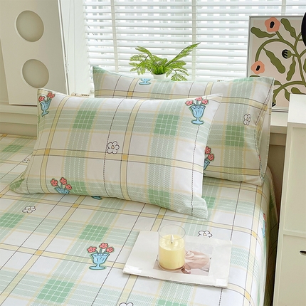 91家纺网 家纺一手货源 找家纺 （总）春皖家纺 2025新款A类全棉简约老粗纱布四件套风格一-普通款单枕套