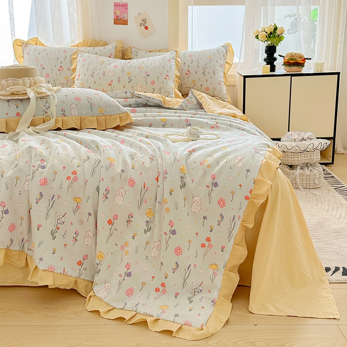 91家纺网 家纺一手货源 找家纺 佳一家纺 2025新款亲肤水洗棉夏被 缤纷兔