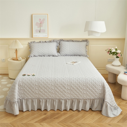 恒爱家纺 2025新款A类泡泡纱床盖-杜鹃 绅士灰