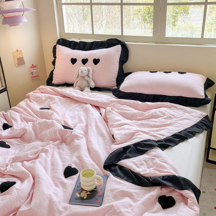 91家纺网 家纺一手货源 找家纺 老K (原美阁） 2025新款毛巾绣韩版单夏被空调被单品 爱心-粉