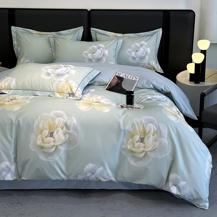 91家纺网 家纺一手货源 找家纺 乐蔻家纺 2025新款全棉13376数码印花四件套 花影私语 绿