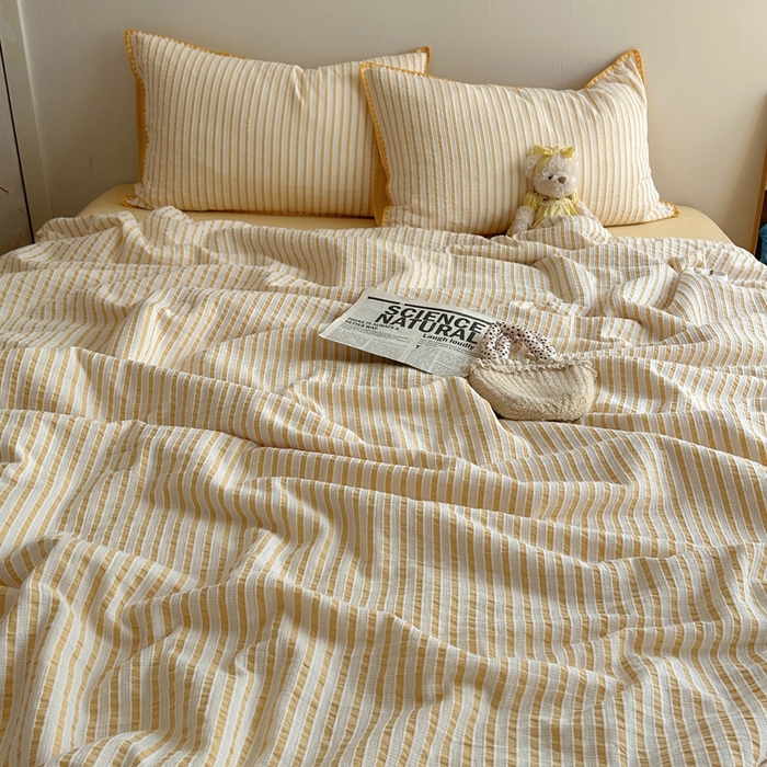 91家纺网 家纺一手货源 找家纺   曼町家居2025新款全棉水洗棉提花贝壳边夏被系列 流萤橙