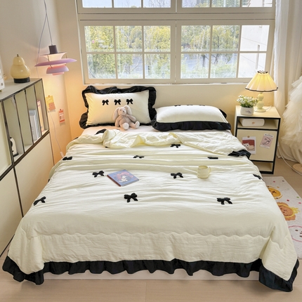 老K (原美阁） 2025新款毛巾绣韩版单夏被空调被单品 蝴蝶结-米白