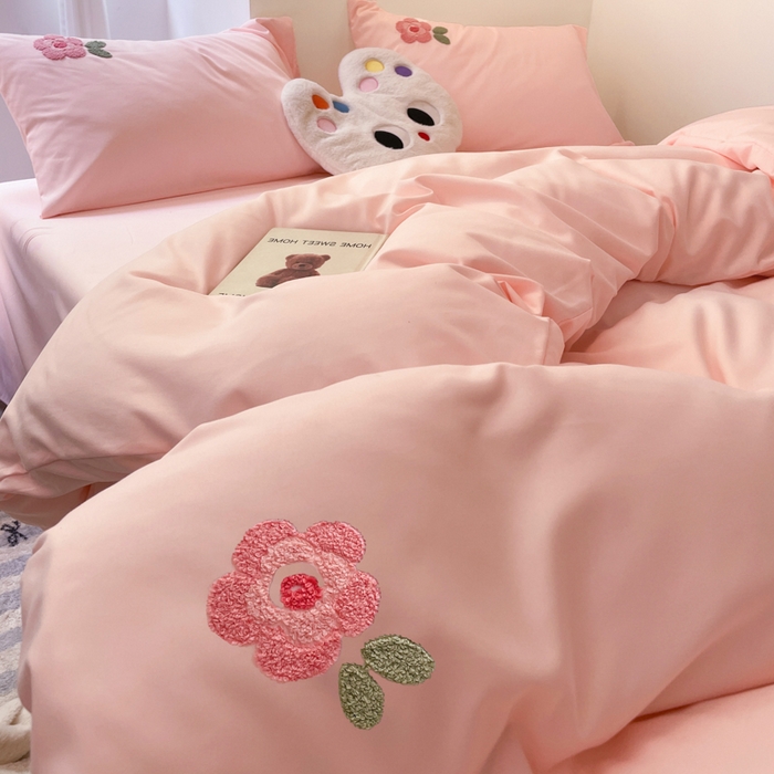 91家纺网 家纺一手货源 找家纺 优卡迪家纺馆 2025新款水洗棉毛巾绣四件套（下载文件夹包含买家秀） 国色天香-玉粉